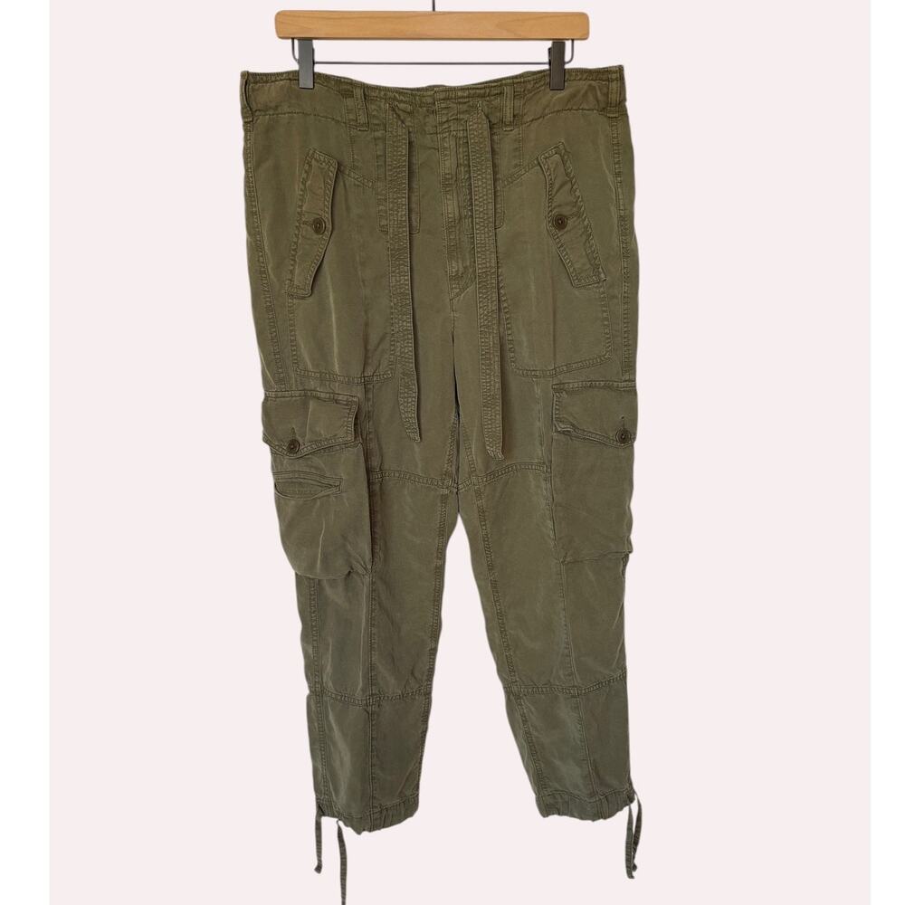 Polo Ralph Lauren Womens Lyocell Linen Olive Green Cargo Pants w Drawstring sz 6